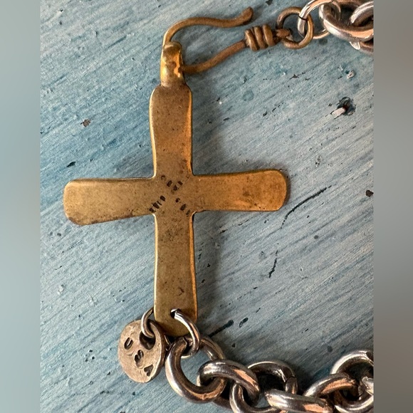 Brass Cross with Silver Link Bracelet - Picture 2 of 11
